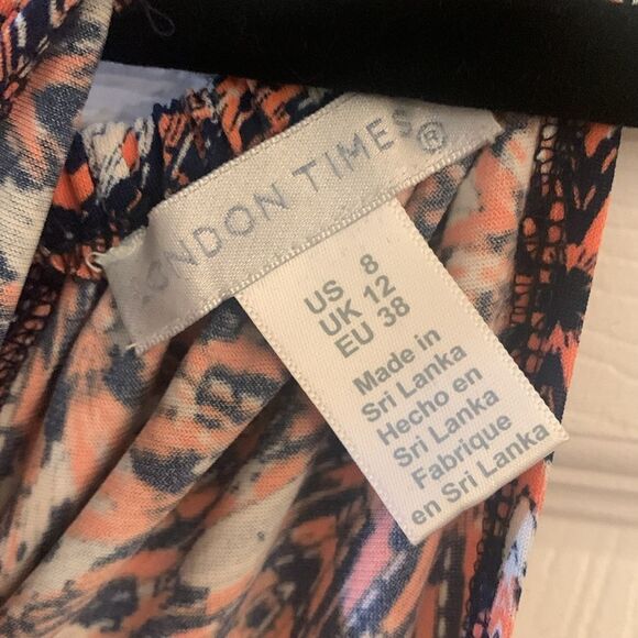 LONDON TIMES HALTER DRESS BOHO SLEEVELESS NAVY/CORAL PRINT - Picture 4 of 9